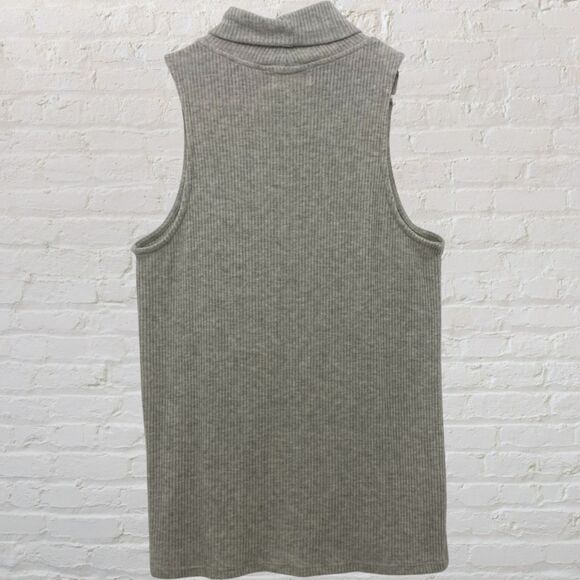 β¨ Feel The Piece Sleeveless Turtleneck M/L Tencel Oatmeal Made USA Ribbed - Picture 4 of 12
